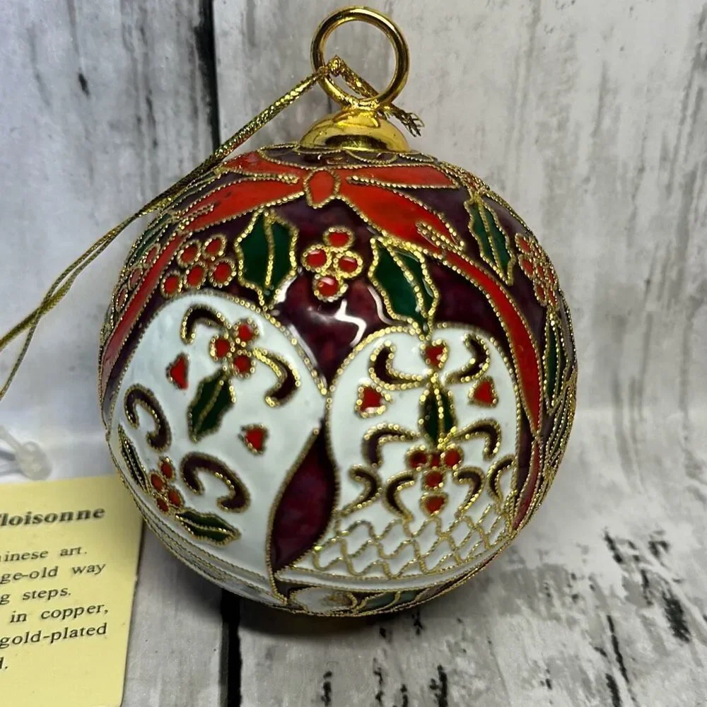 Chinese Cloisonné Copper Enamel inlaid Gold plated Christmas Ornament NEW‎